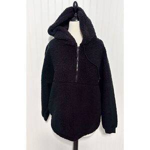Victoria’s Secret Pink Women's Half Zip Pullover Sherpa Hoodie Black Size Medium